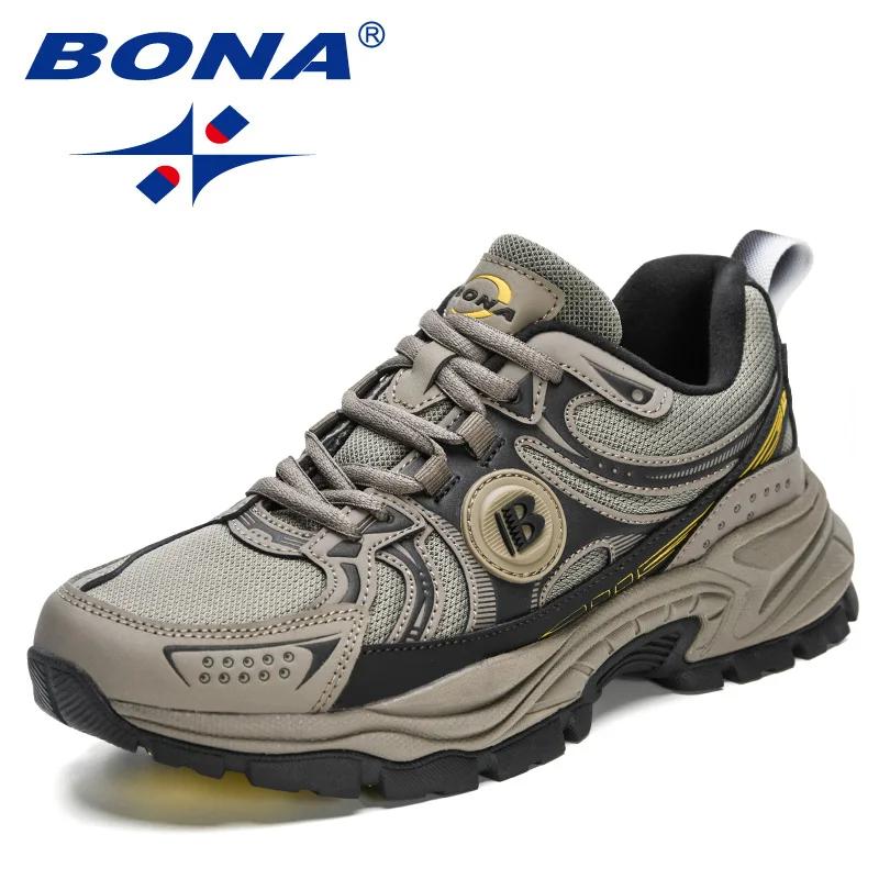 BONA nouveaux créateurs Action cuir maille chaussures de Jogging hommes respirant chaussures de cour