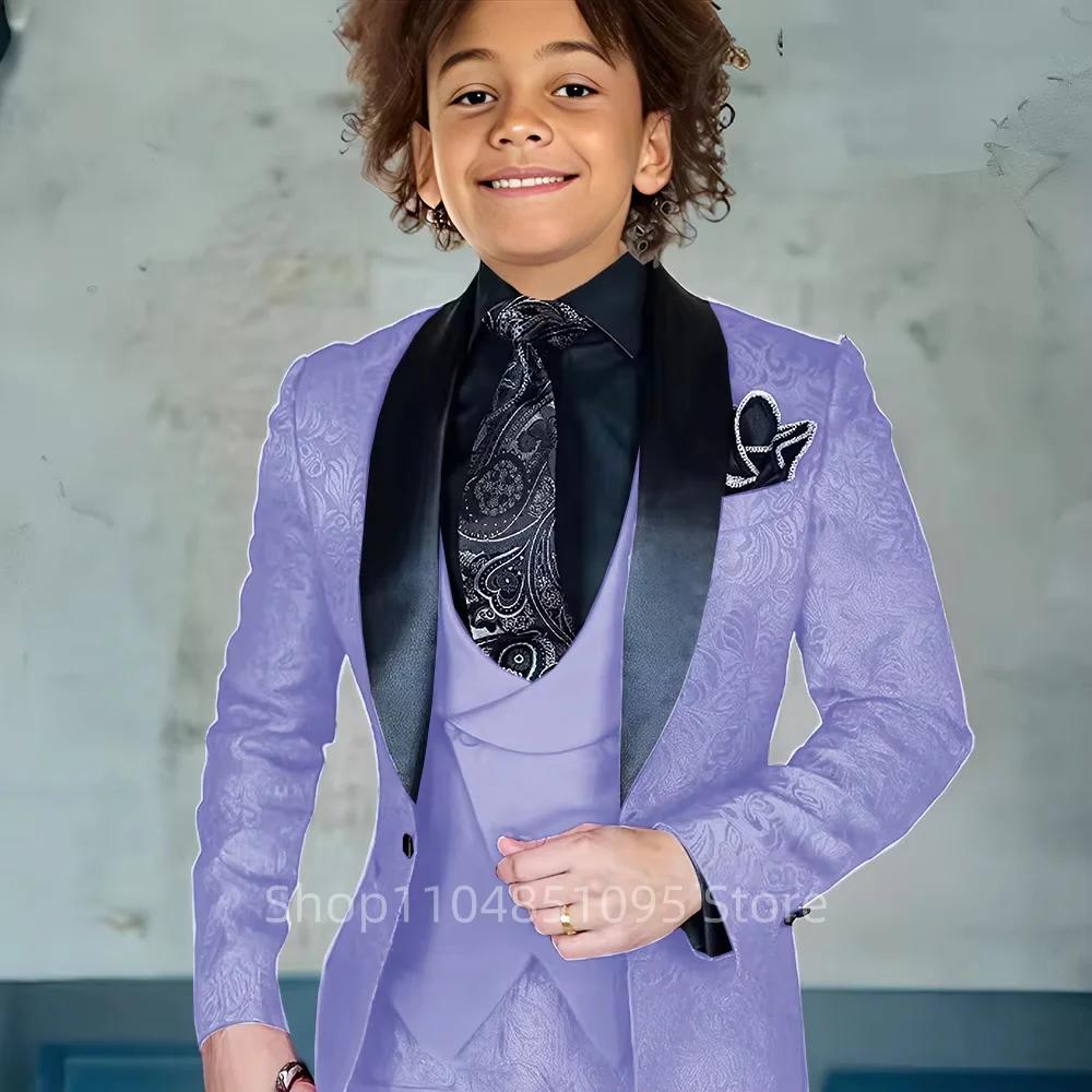 Costume Jacquard pour garçon, Blazer, gilet, pantalon, ensemble 3 pièces, Tuxedos de mariage pour en