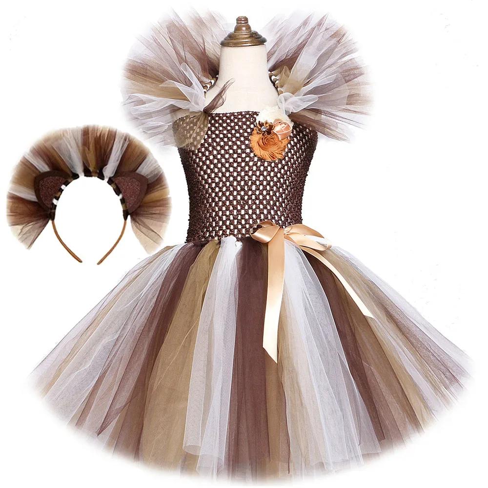 Costume de Lion de la Jungle marron pour bébés filles, robe Tutu fantaisie de fête d'animaux pour en