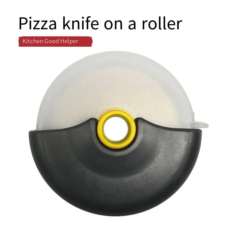 Couteau à découper à roue ronde en acier inoxydable pour Pizza, avec couvercle, rouleau, trancheur d