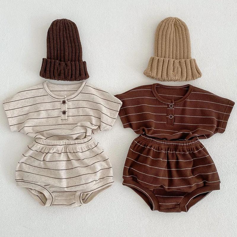 2024 été doublure bébé vêtements ensemble rayé t-shirt et Bloomer 2 pièces garçon vêtements costume 
