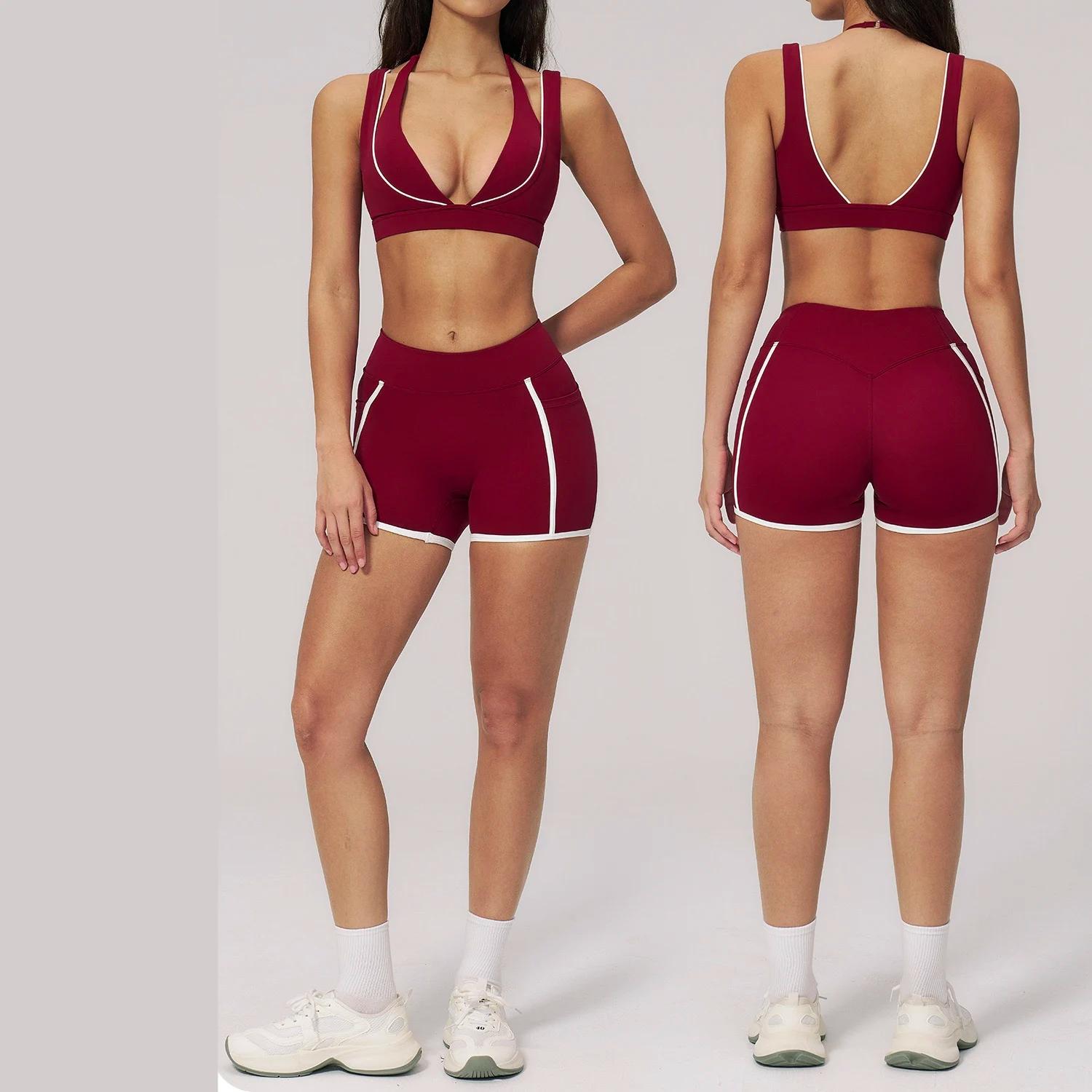 Ningyu Ensemble de yoga sexy 2 pièces pour femme, comprenant un soutien-gorge de sport antichoc et u