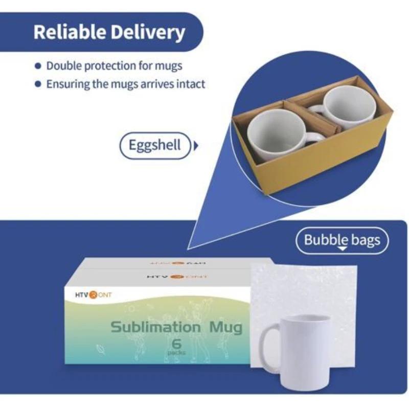 HTVRONT Lot de 6 tasses à sublimation de 11 OZ, ensemble vierge, gobelets classiques avec poignées p