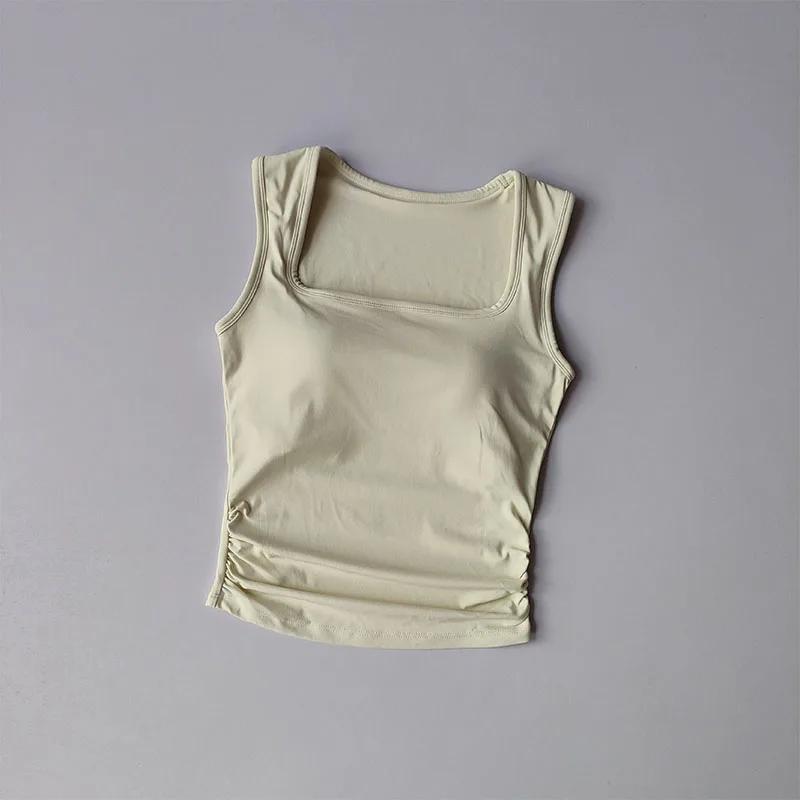 Gilet sport femme col carré : soutien-gorge fitness croisé pilates yoga été