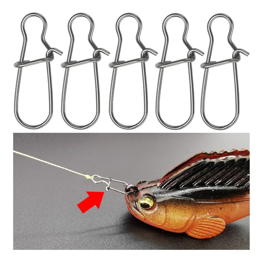 Mousquetons de pêche en acier inoxydable, 50 pièces, connecteur de pêche à percussion, crochets, cli