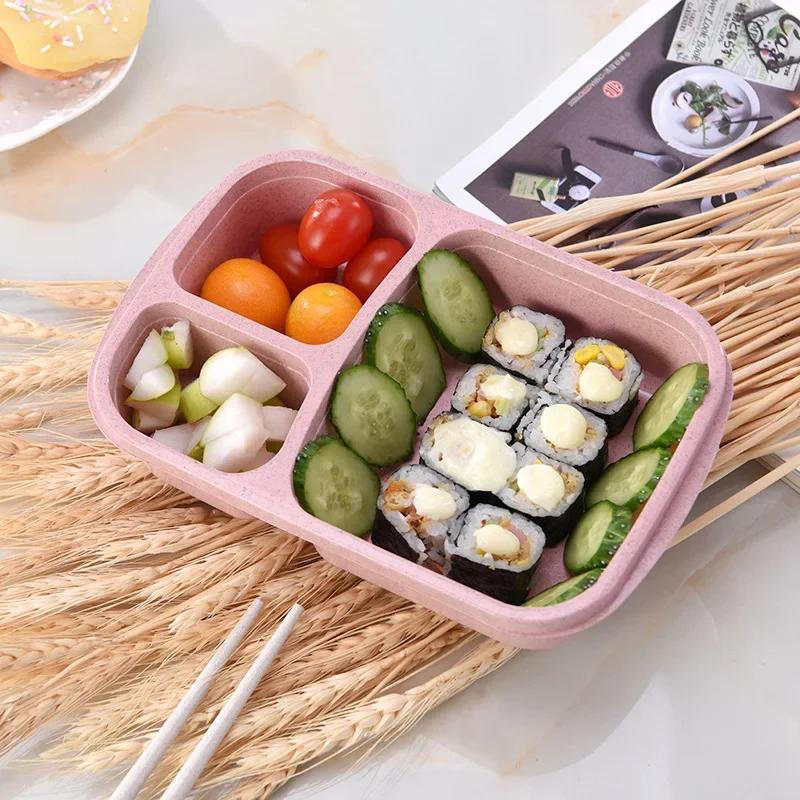 Boîte à déjeuner en paille de blé, boîte à Bento Portable avec compartiment, boîte à Bento de pique-