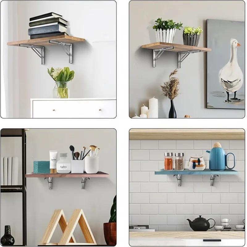 Support d'étagère d'angle pliant triangulaire, 2 pièces, support d'étagère pliable robuste en acier 