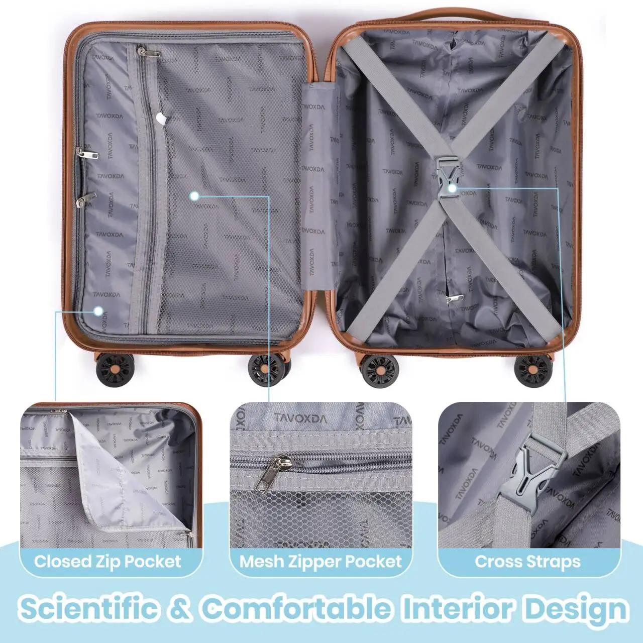 Ensemble de bagages 5 pièces, valises de voyage légères à roulettes en ABS rigide, 21" + 24" + 28" +