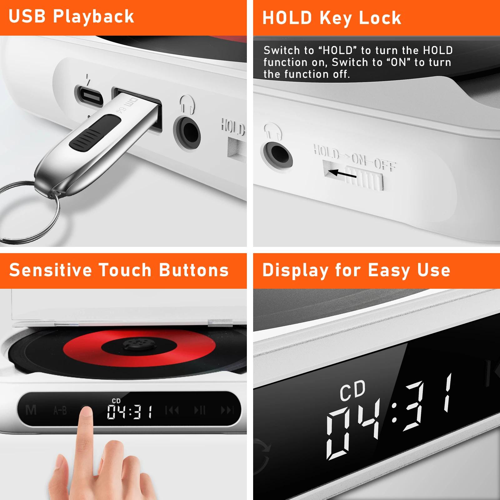 Lecteur CD KC918 - Haut-parleur Bluetooth portable, écran LED, lecteur stéréo, qualité sonore HIFI, 