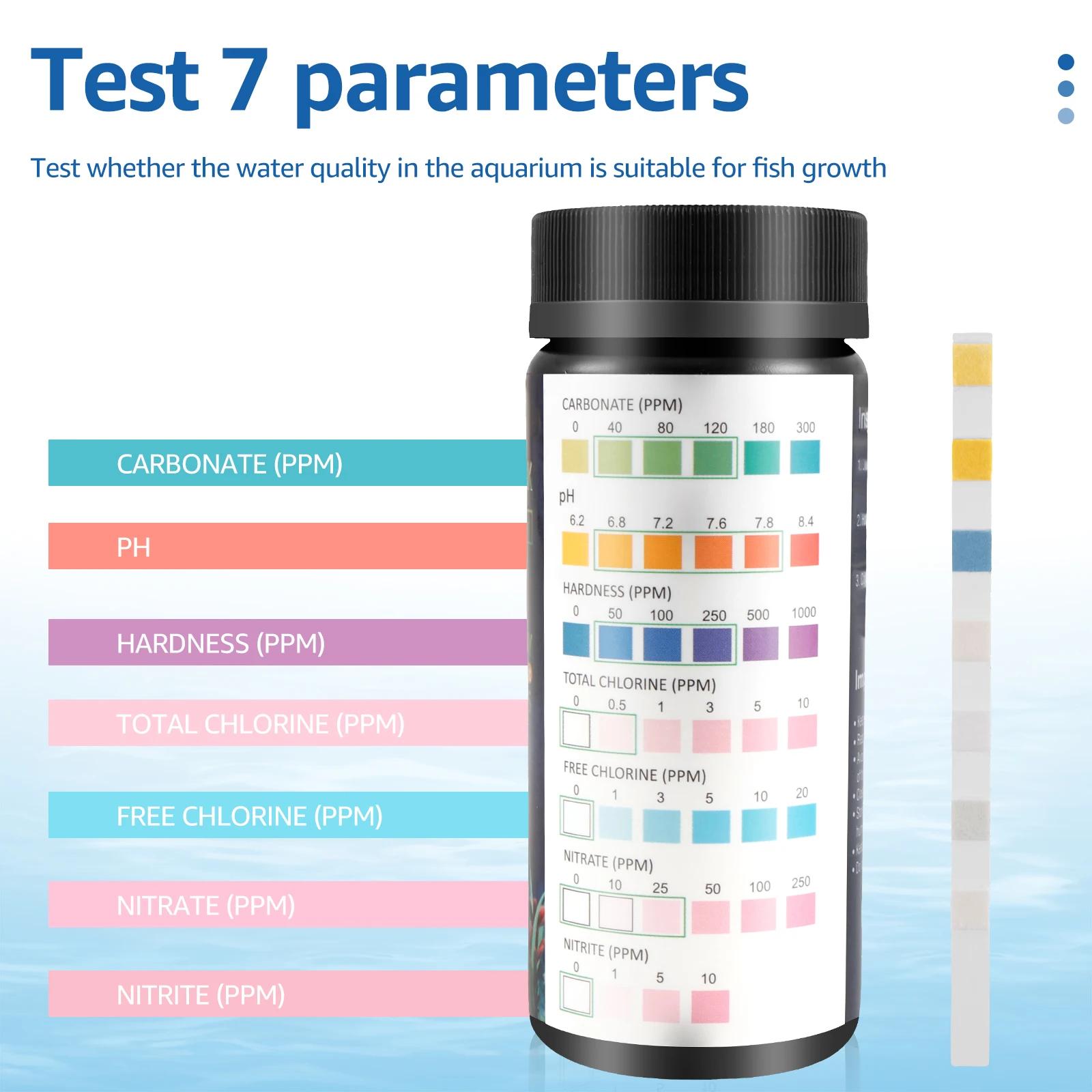 100 pièces bandelettes de Test d'aquarium bande de Test de qualité de l'eau 7/in1 Kit de Test d'aqua