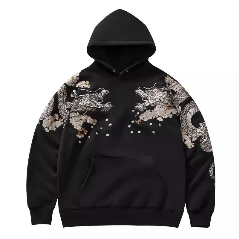 Makuluya sweats à capuche Yokosuka Dragon noir Phoenix Suzaku motif brodé pull Sakura