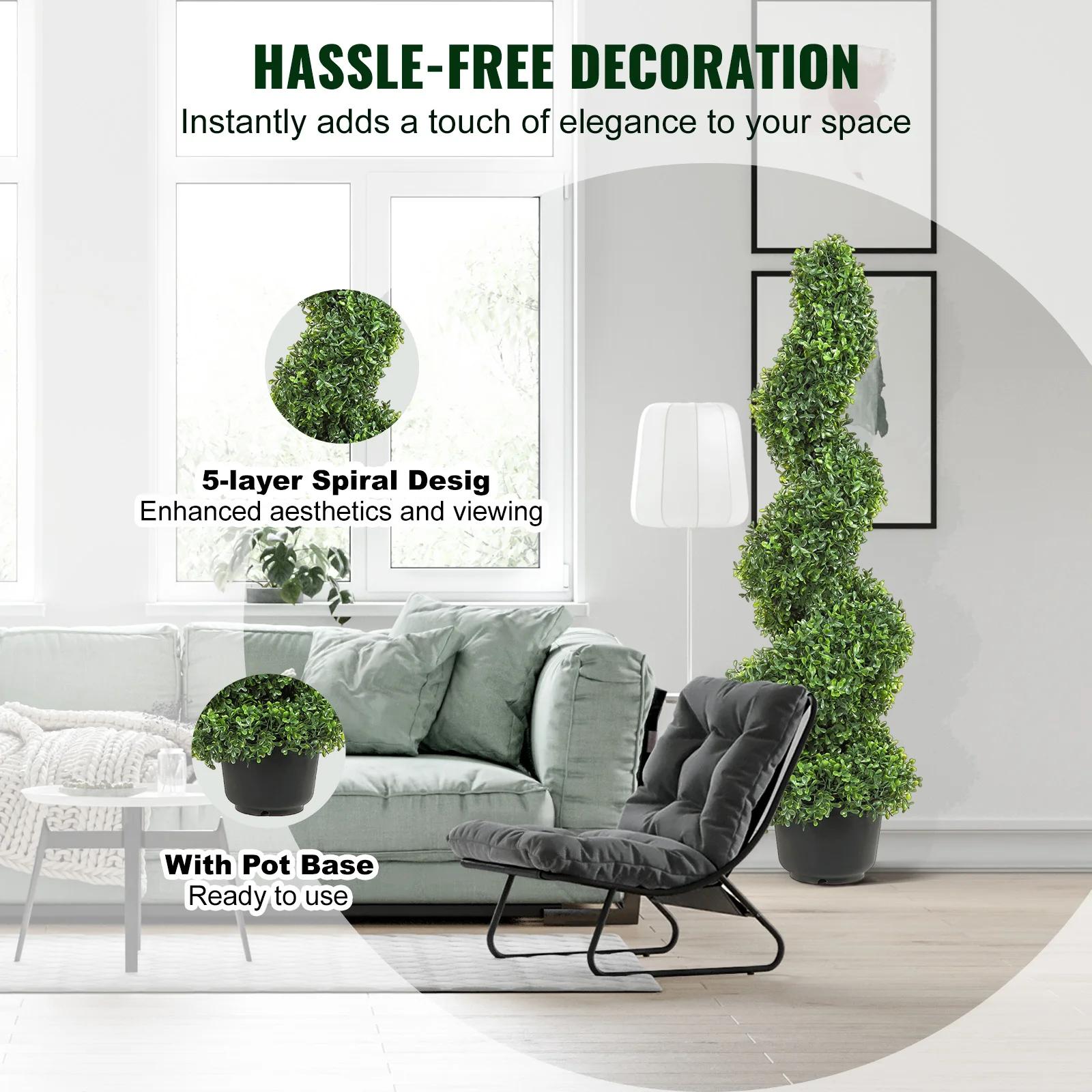 SucceBuy 1/2 pièces tour de buis artificielle topiaire spirale plante artificielle 24/36/48 pouces d