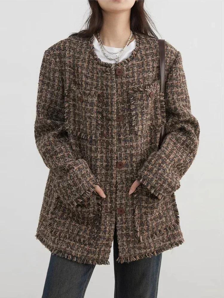 CHIC VEN-Manteau à simple boutonnage pour femme, veste rétro adt, design à bord effiloché, haut fémi