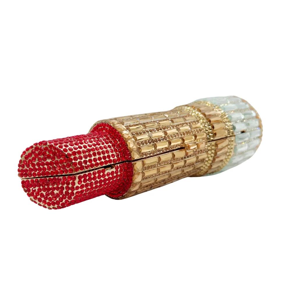 Pochette de rouge à lèvres à dessus plat, sac de soirée en strass cristal pour femme. Sac à main de