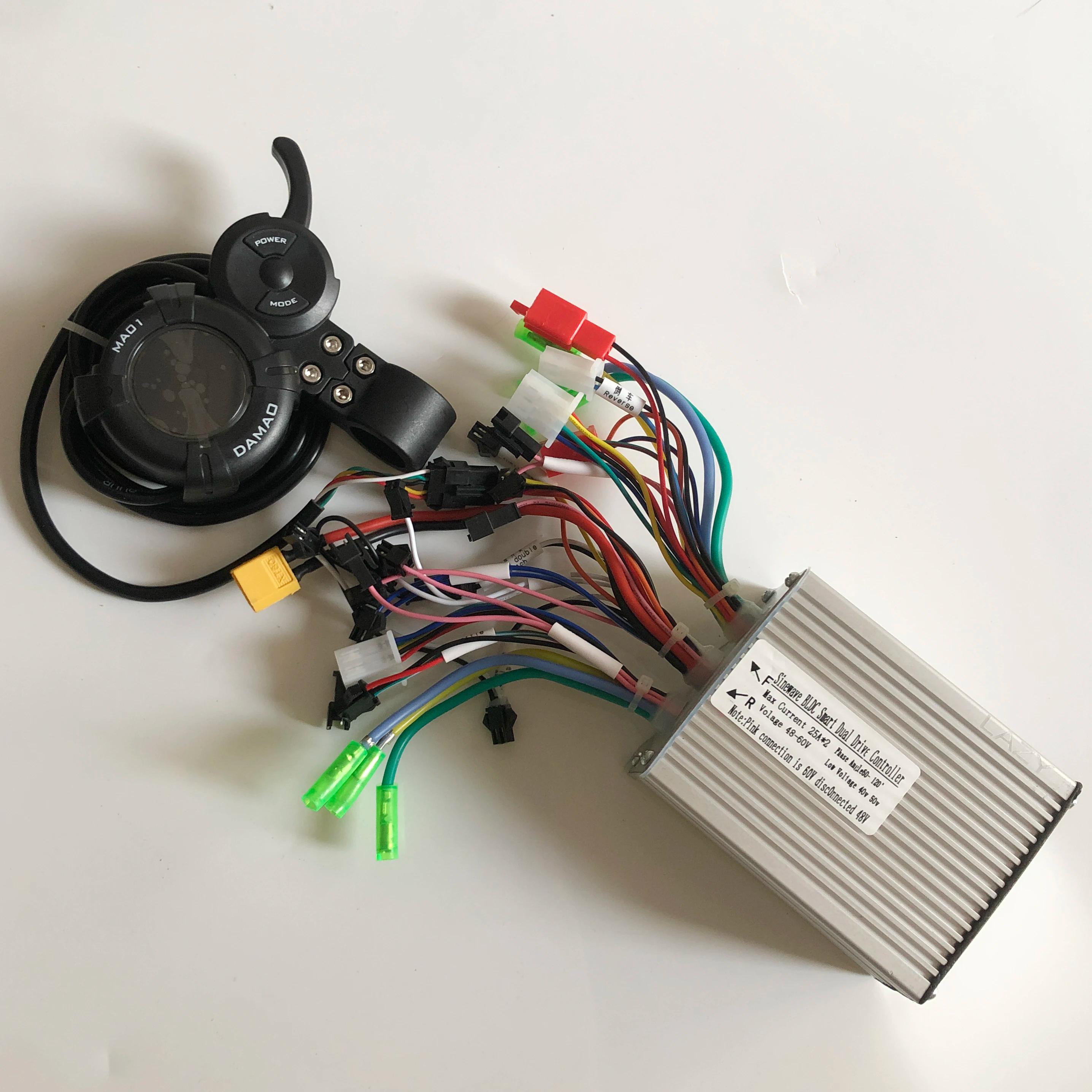 Contrôleur à double entraînement avec écran LCD 25A + 25A en 1 pièce pour moteur 36V 48V 60v 800W 10