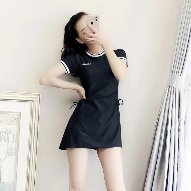 Maillot de bain une pièce femme sexy ventre couvrant - Manches courtes style coréen pour printemps chaud