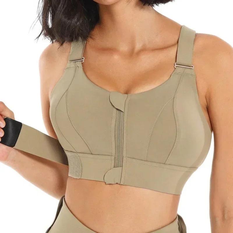 Soutien-gorge de sport à fermeture éclair avant pour femme, sous-vêtements à fort impact, fitness, y