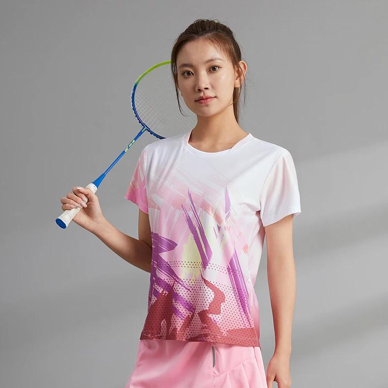 Maillot badminton femme manches courtes col rond - Tenue tennis de table équipe running entraînement