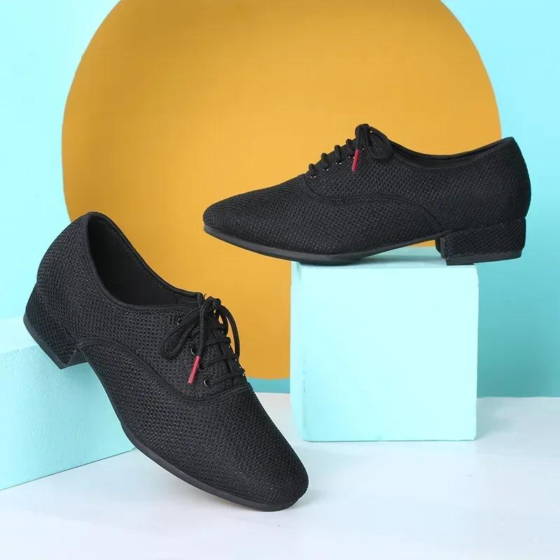 Chaussures de danse latine pour hommes, Salsa Jazz, salle de bal, Tango moderne, maille noire, semel