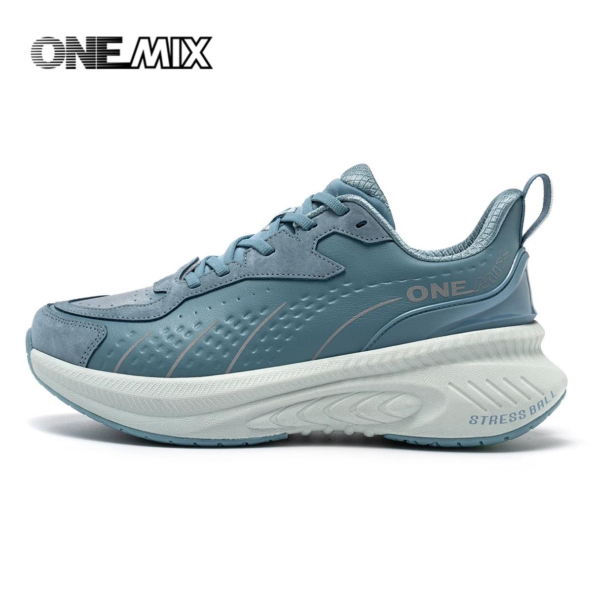 ONEMIX-Chaussures de course en cuir pour hommes et femmes, baskets de sport, de marche, d'entraîneme