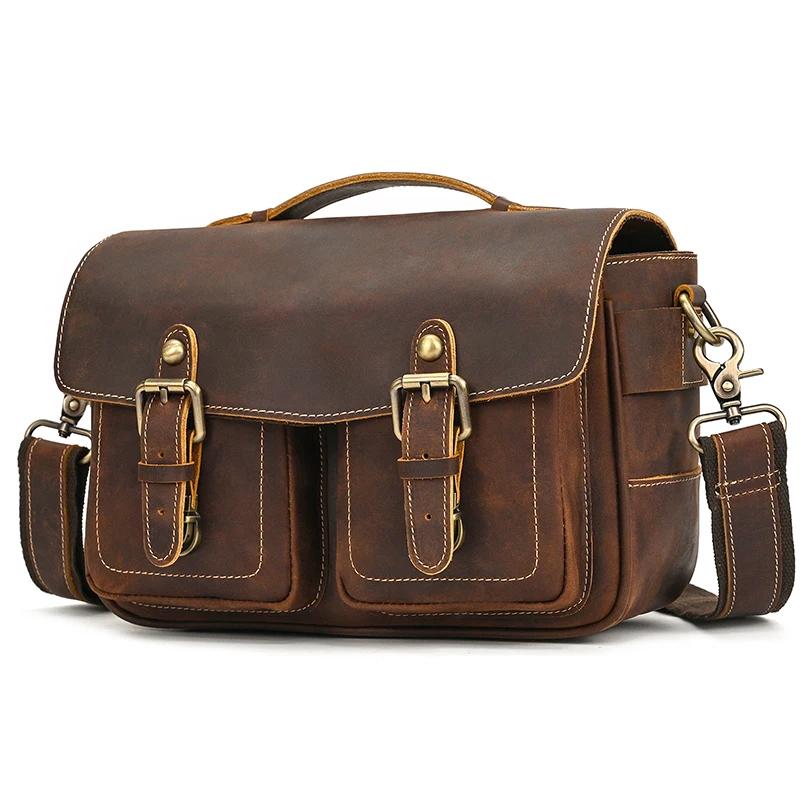 Grand sac messager en cuir pour hommes, sacs à bandoulière en peau de vache véritable, sac d'école p