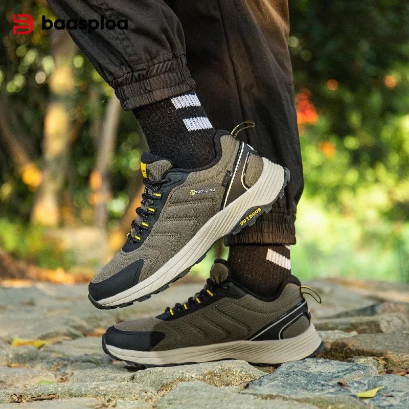 Baasploa chaussures de randonnée hommes escalade en plein air à lacets baskets mâle anti éclaboussur