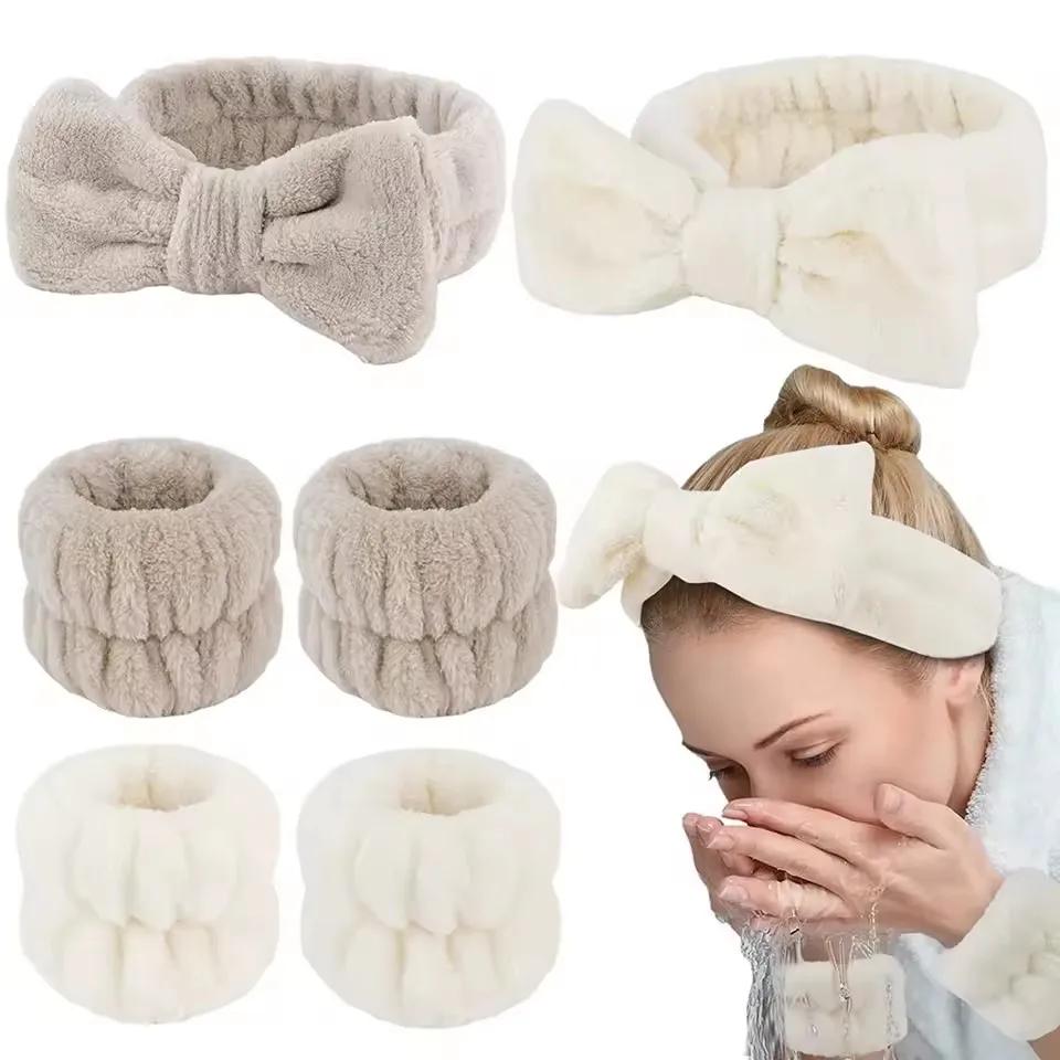 3 pièces Spa bandeau bracelet pour laver le visage microfibre maquillage serviette bandes de cheveux