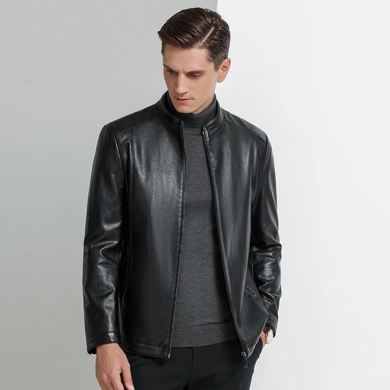YN-336 printemps et automne hommes col montant veste en cuir de mouton naturel veste en cuir mince h