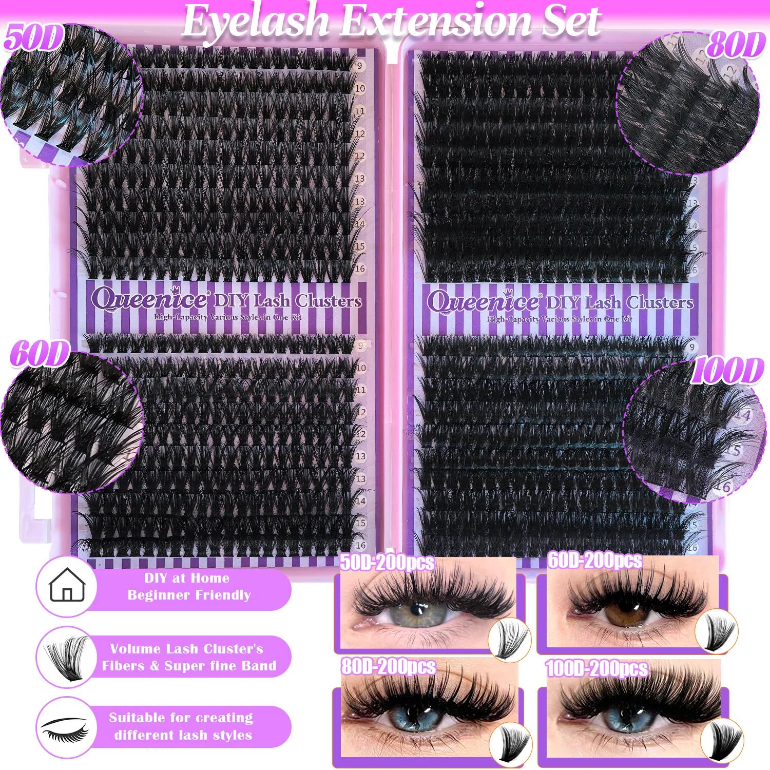 QUEENICE cils grappe bricolage Extension de cils plateau mixte grappes cils moelleux cils individuel