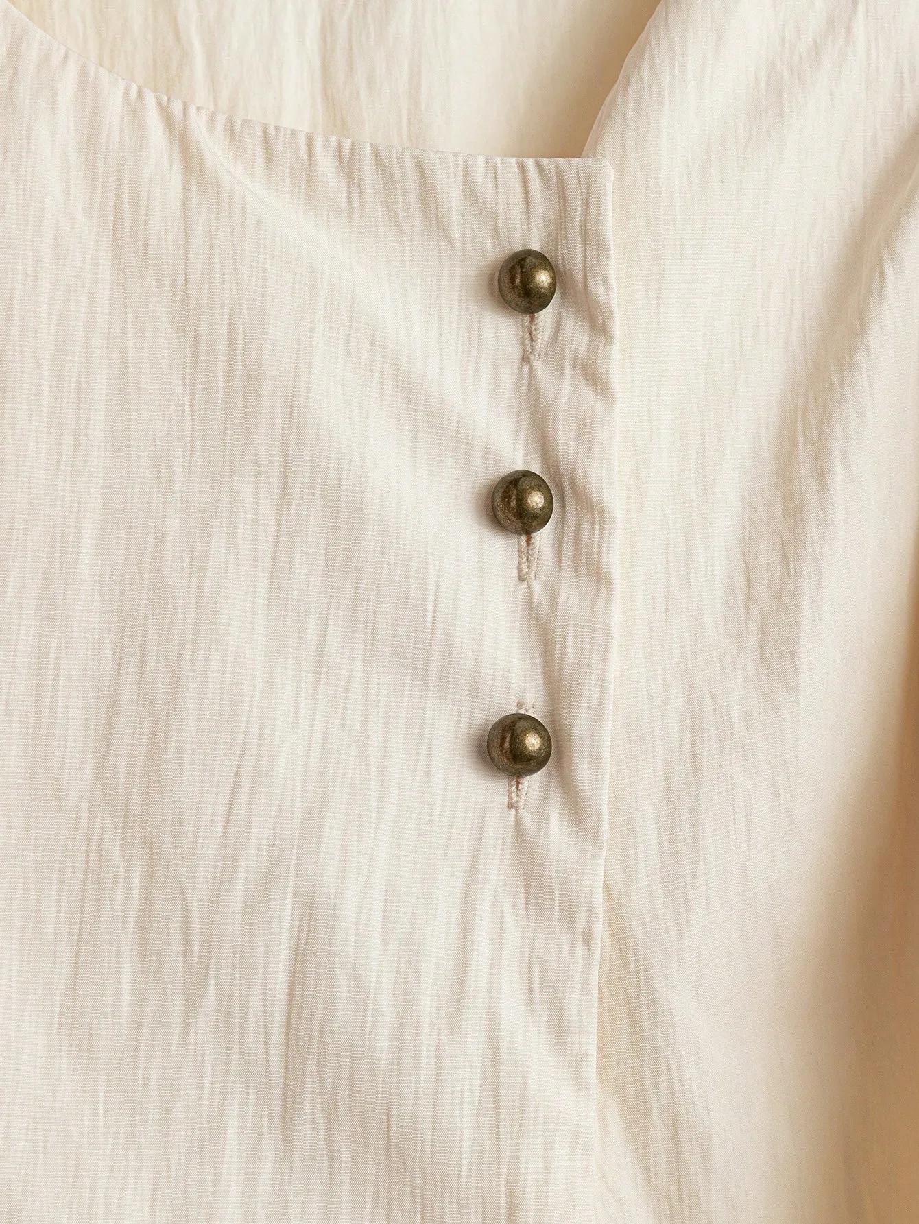 Chemisier élégant pour femme, style vintage français, à manches courtes et bouffantes, nouvelle coll