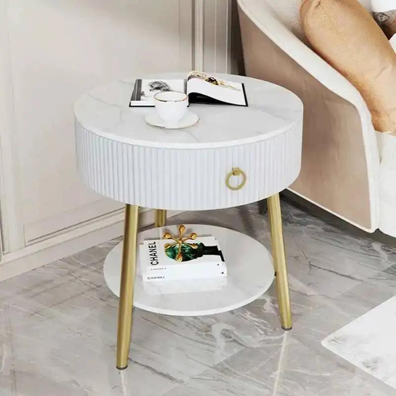 Mesa ronde blanche Tables De chevet moderne Unique esthétique commode Table d'appoint De lit nordiqu