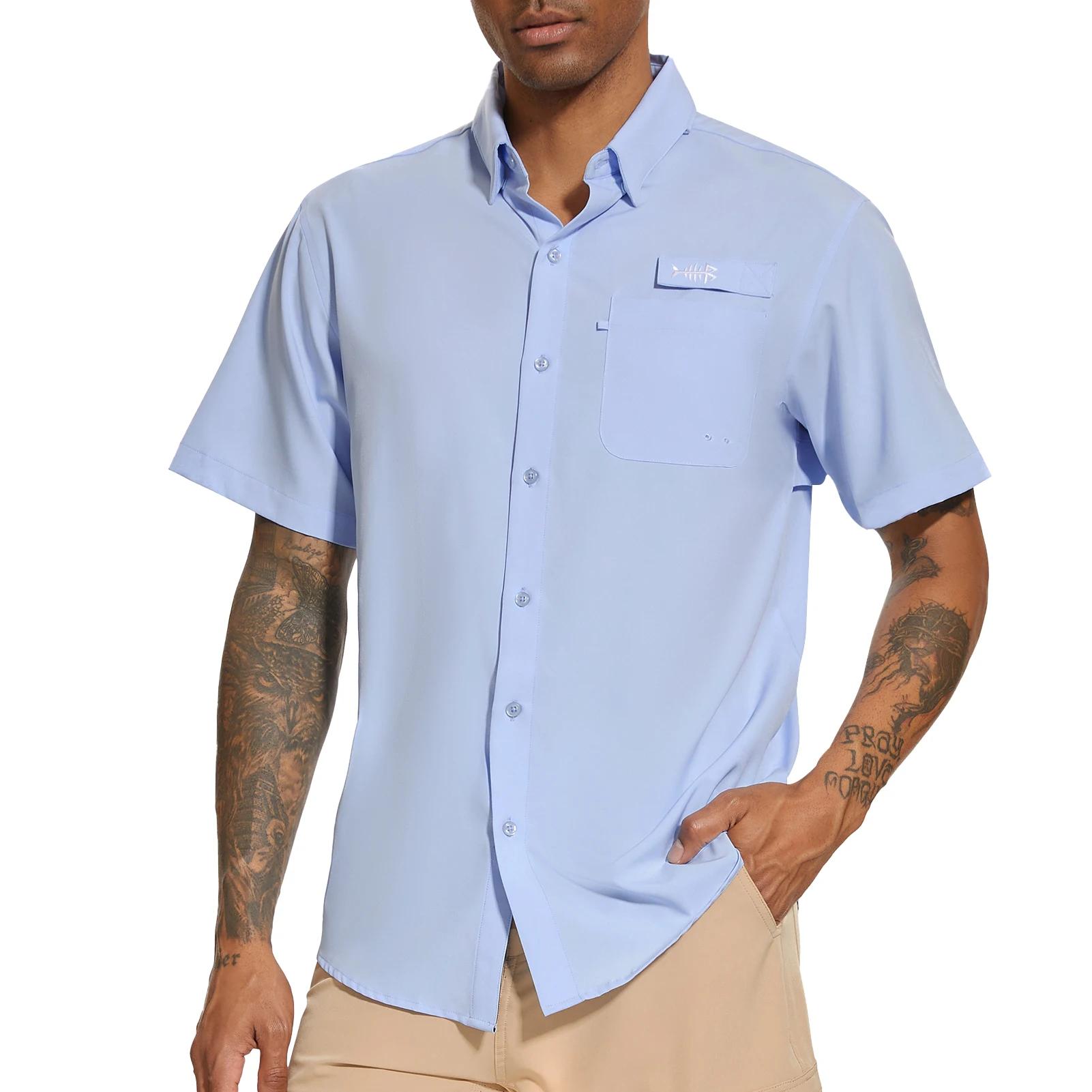 BASSDspatule-Chemise de pêche boutonnée pour homme, Udissolve 50 +, manches courtes, respirant, lége