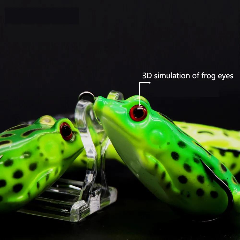 Leurres de pêche en forme de grenouille avec hameçons, appât en plastique avec tube souple et yeux 3