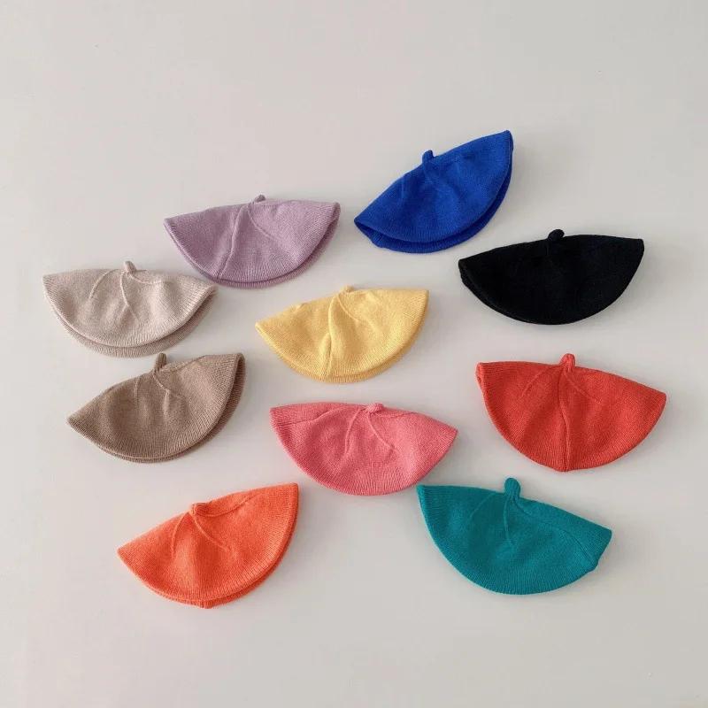 Béret pour enfants, chapeau élégant, Version coréenne, garçons et filles, couleur bonbon, tricoté, m