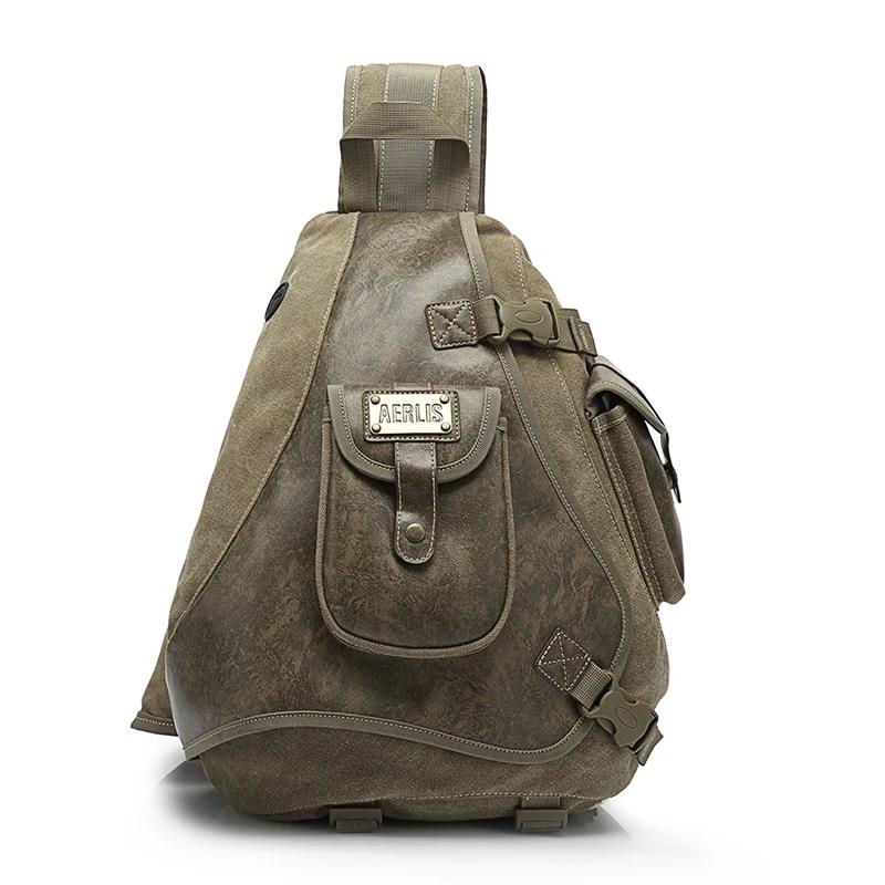 Sac de poitrine en toile imperméable pour hommes, sac à bandoulière Messenger, voyage décontracté, h