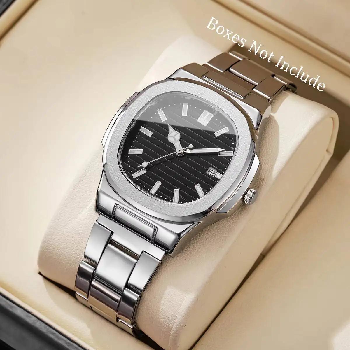 Montres d'affaires de luxe pour hommes, cadran carré, bracelet en acier inoxydable, montre à Quartz 