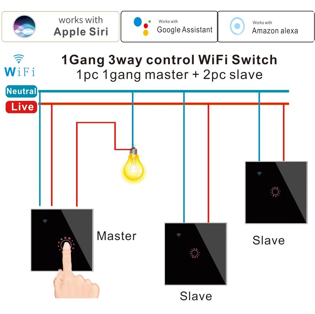 Tuya eWeLink Andrea EU WiFi Smart 3 Way Switch, 1, 2, 3 Gang, Glass Wall Touch Switch, Télécommande,