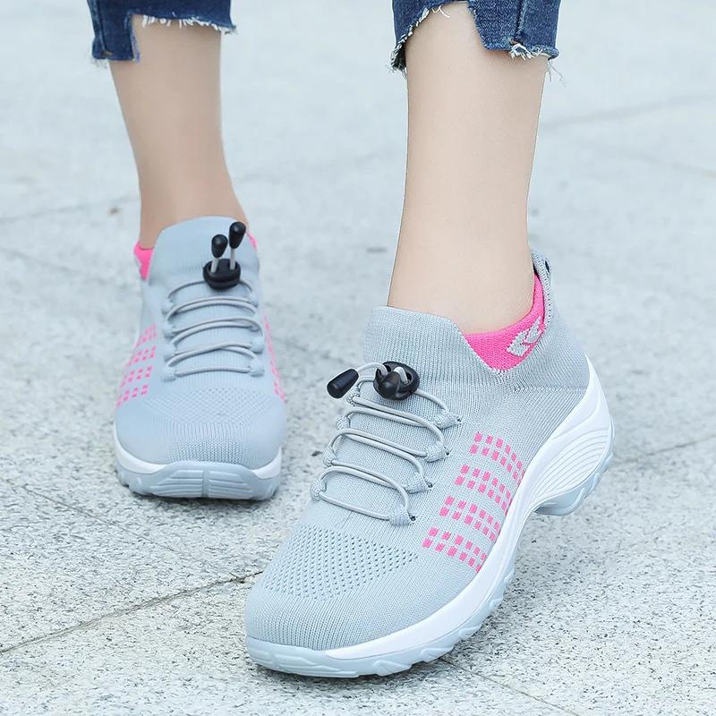 Femmes marche formateurs mode mouche tissage chaussette baskets respirer confort chaussures d'allait