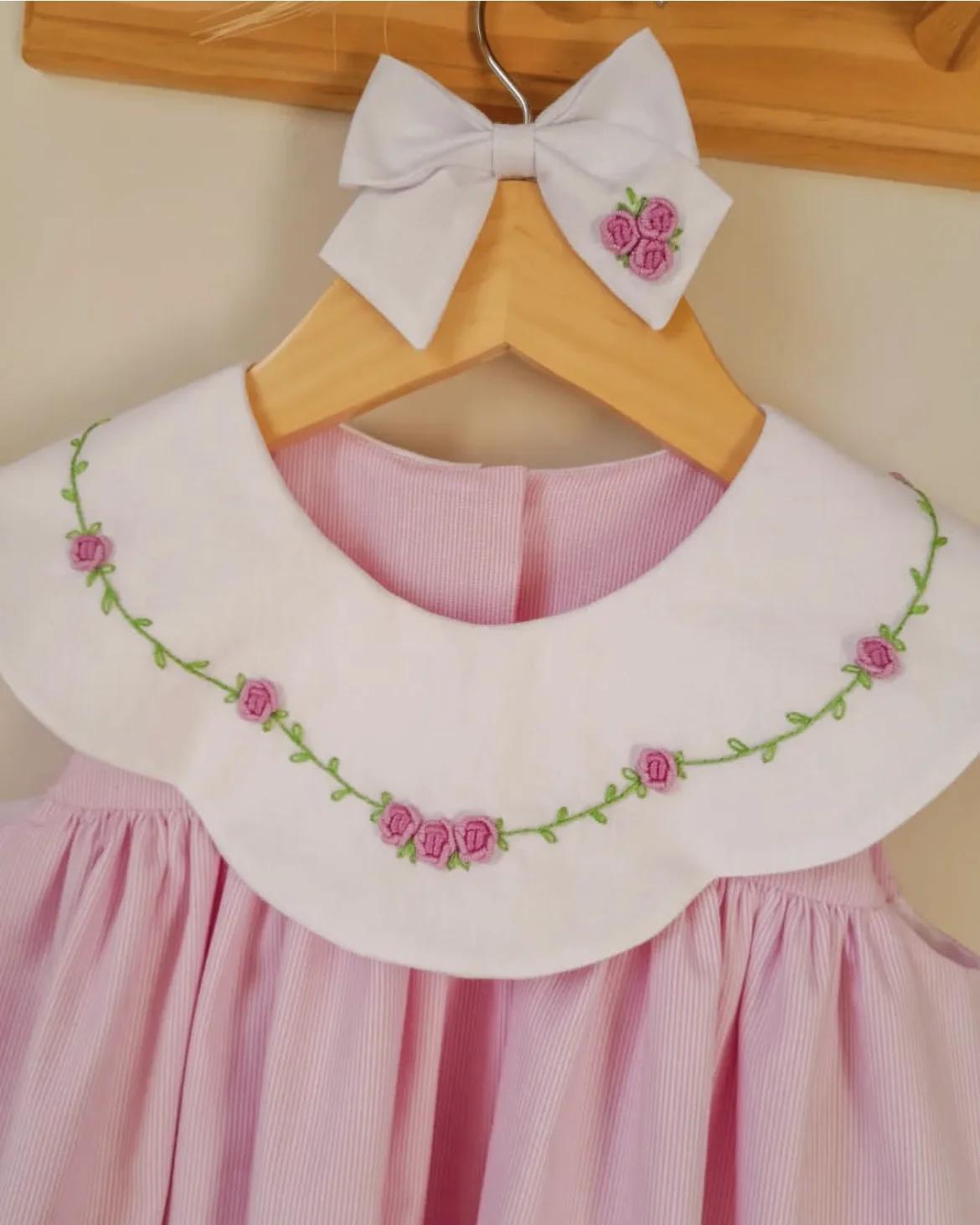 Robe d'été pour bébé fille de 0 à 12 ans, motif floral brodé à la main, rose, Vintage, princesse, po