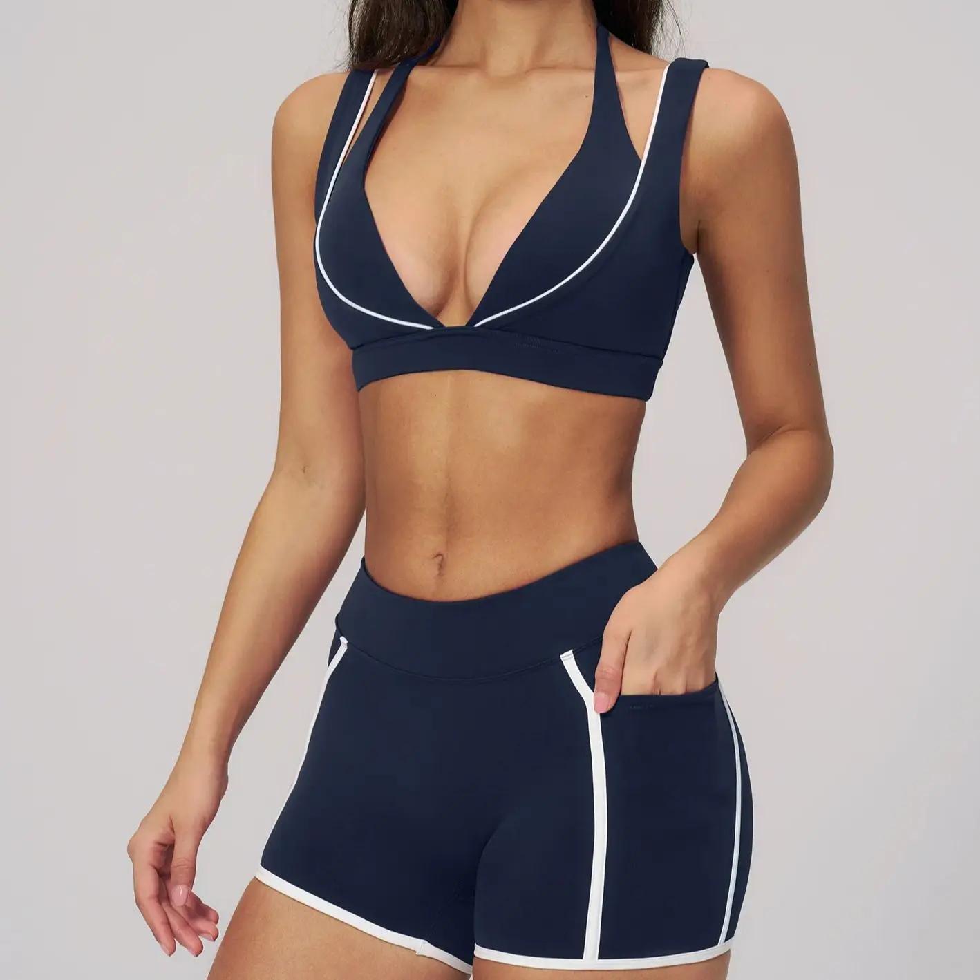 Ningyu Ensemble de yoga sexy 2 pièces pour femme, comprenant un soutien-gorge de sport antichoc et u