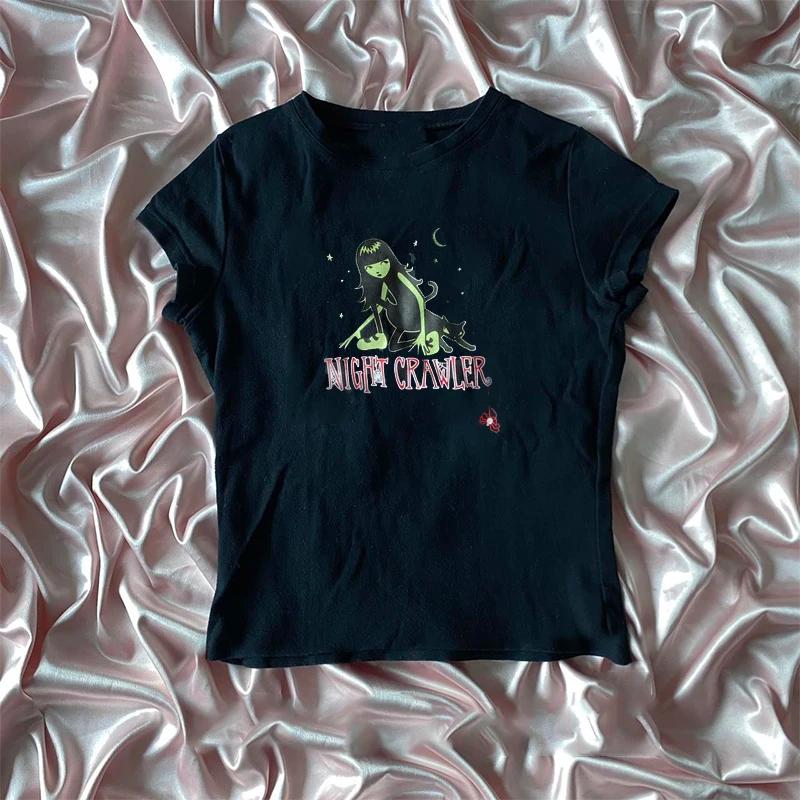 Harajuku esthétique Y2k haut court femmes Sexy lettre impression graphiques bébé t-shirt Goth décont