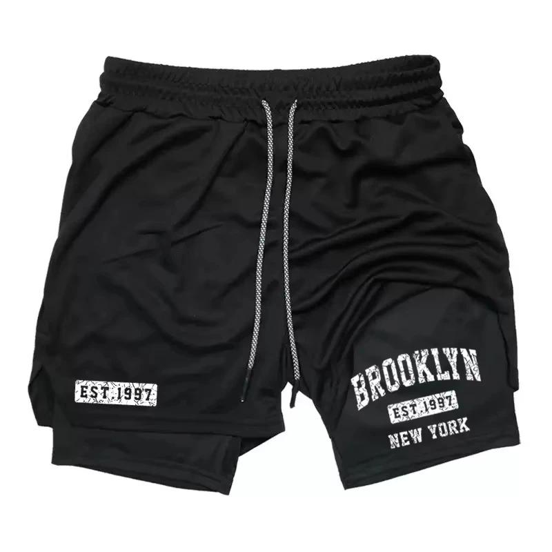 Shorts 2 en 1 homme été respirant imprimé séchage rapide gym basket course RL0341