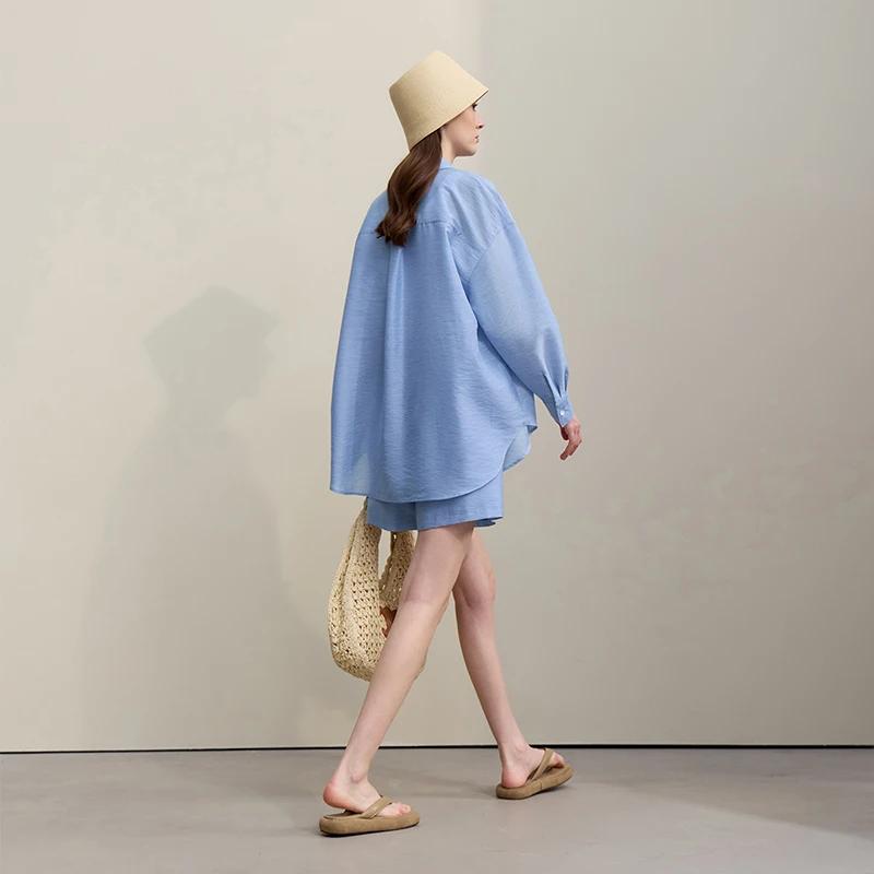 Chemisier Amii pour femme, nouvelle collection été 2026, col à revers, épaules tombantes, manches lo