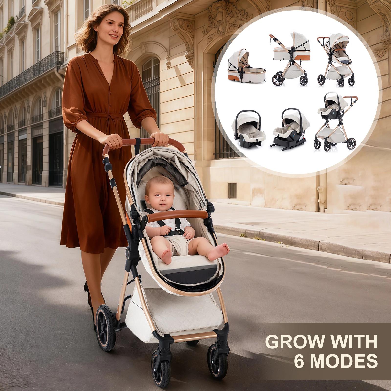 Poussette 3 en 1 pour bébé nouveau-né, poussette de voyage de luxe avec nacelle, poussette réglable 