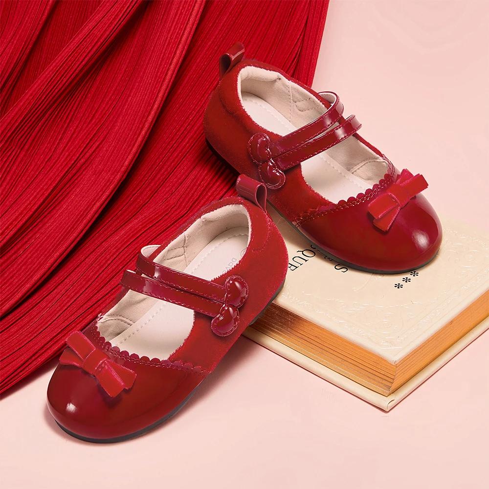 Dave Bella enfants chaussures en cuir automne printemps filles rétro rouge chaussures anti-dérapant 