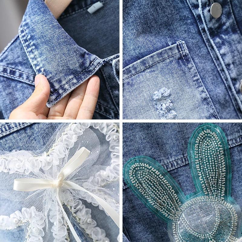 2-12 ans filles Denim veste nouvelle mode bébé enfants Jean manteaux pour filles mignon lapin dentel