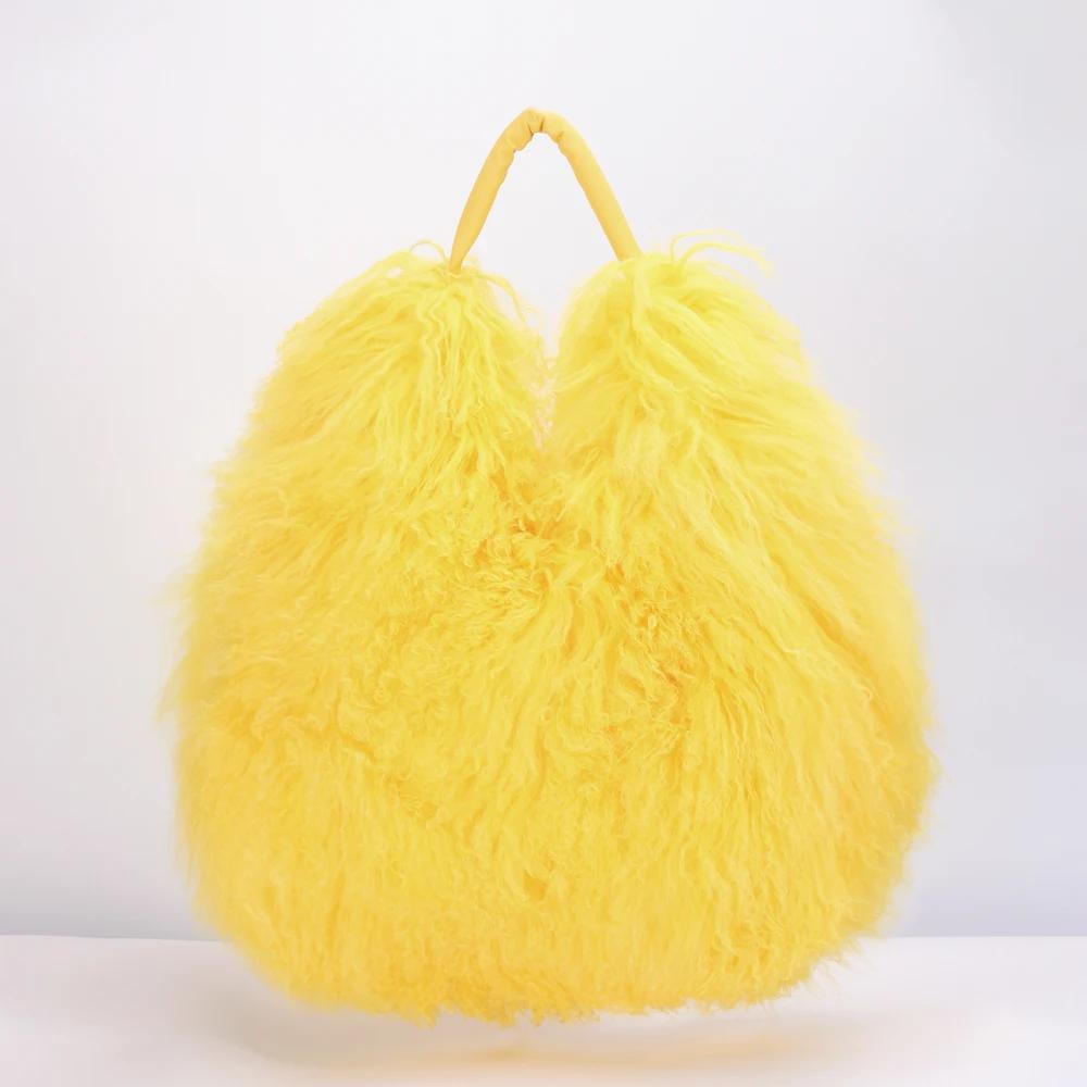 Sac à main de luxe en véritable fourrure d'agneau de Mongolie, sac Boston en cuir véritable doux et 