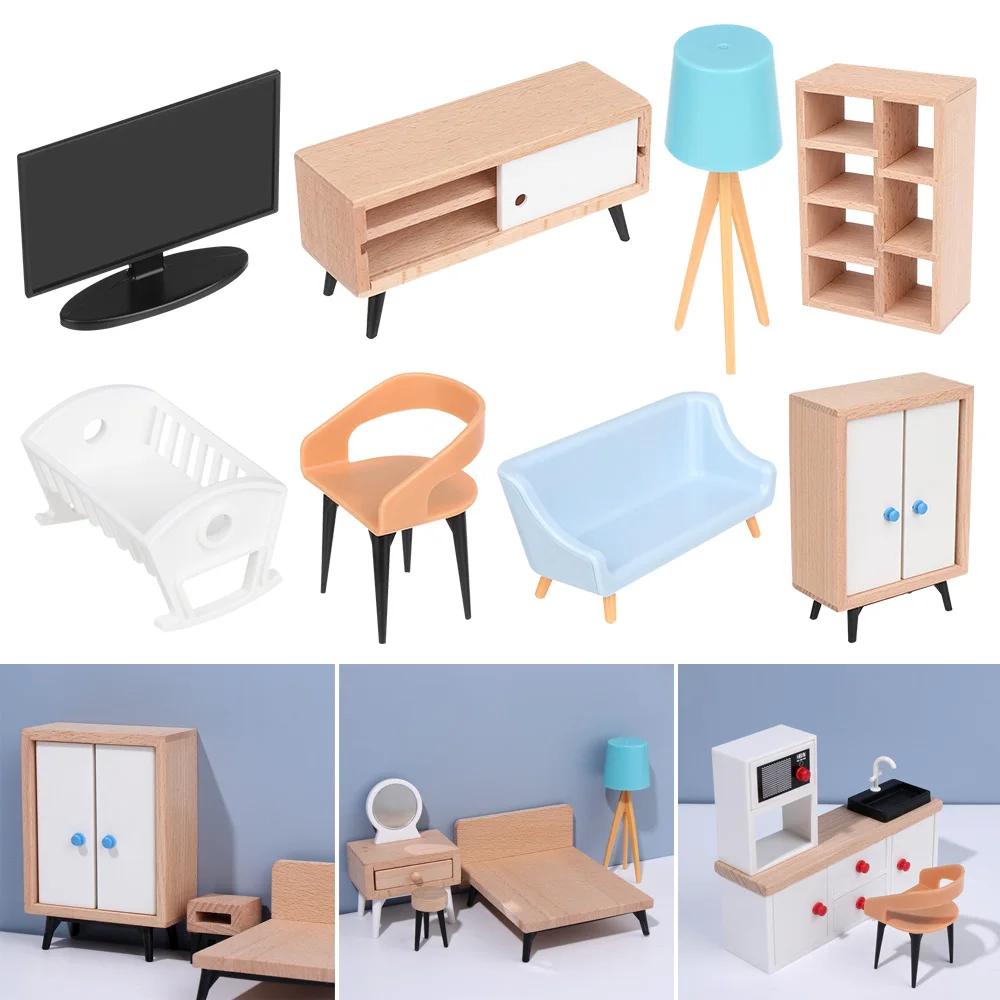 Meubles miniatures de maison de jeu, échelle 1:12, canapé-lit, armoire TV, micro scène, modèle de co