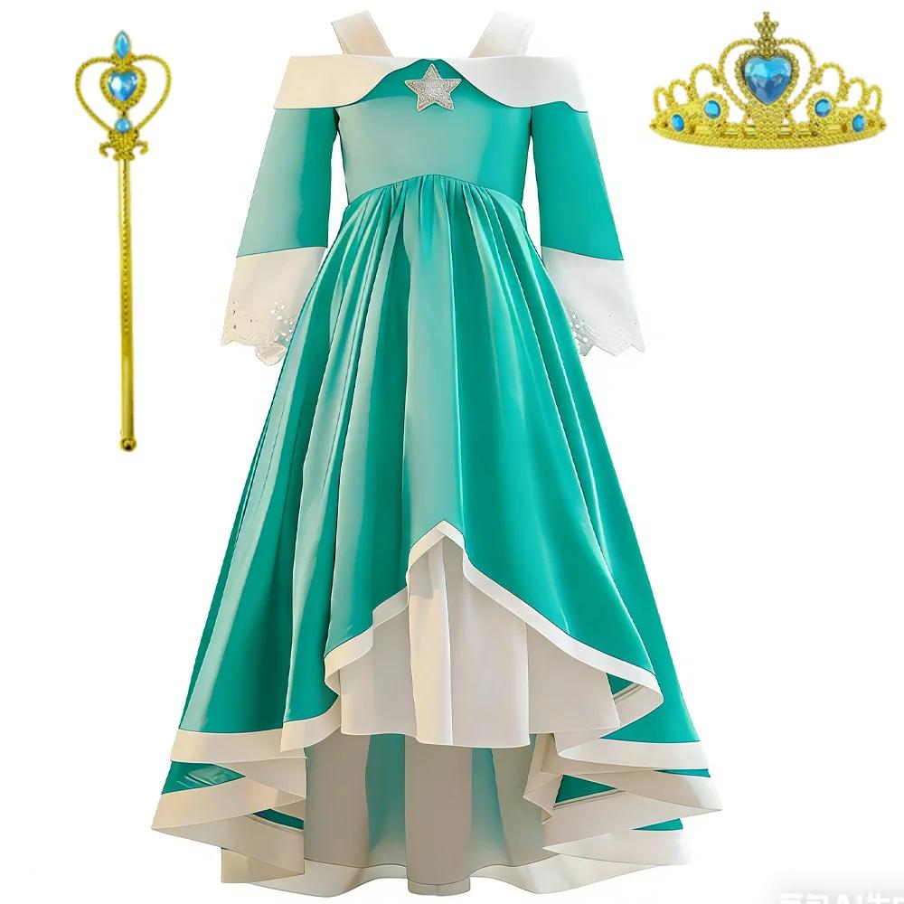 Robe de princesse Rosalina pour filles, Costume de jeu d'anime avec accessoires pour enfants, tenue 