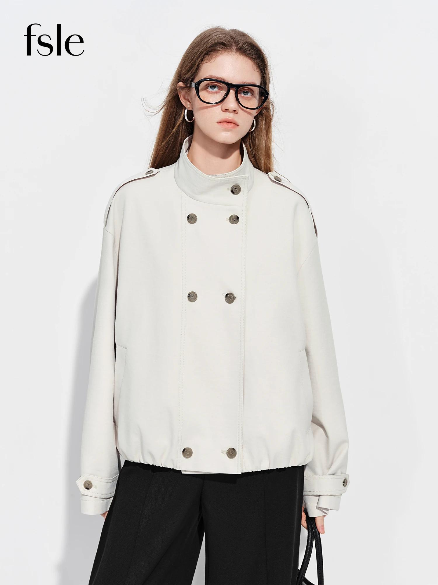 FSLE【Série Premium】Manteau court oversize pour femme en simili cuir marron avec ceinture, veste coup